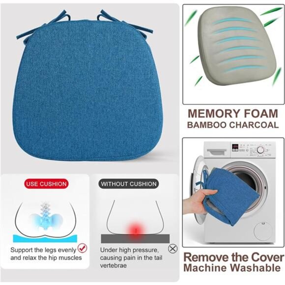 Memory Foam Chair Cushion U Shape Seat Pad Dining Kitchen Office Removable Blue - Picture 5 of 7
